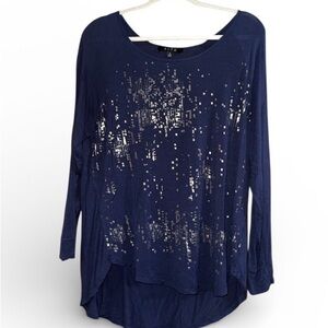 Navy Sequin Long Sleeve Top